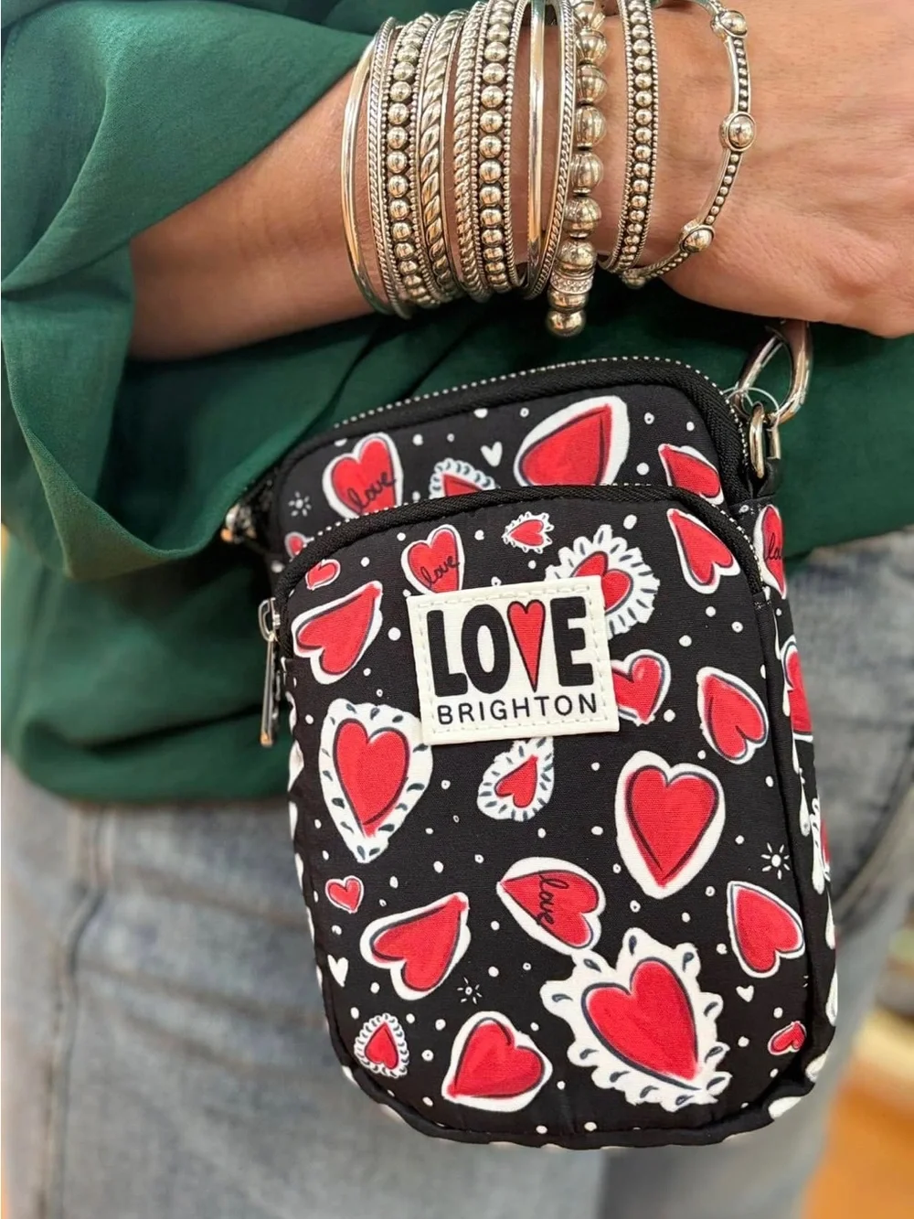 BRIGHTON NEW Hearts A Flutter Utility Bag Whimsical Crossbody Zipper Pouch NWOT